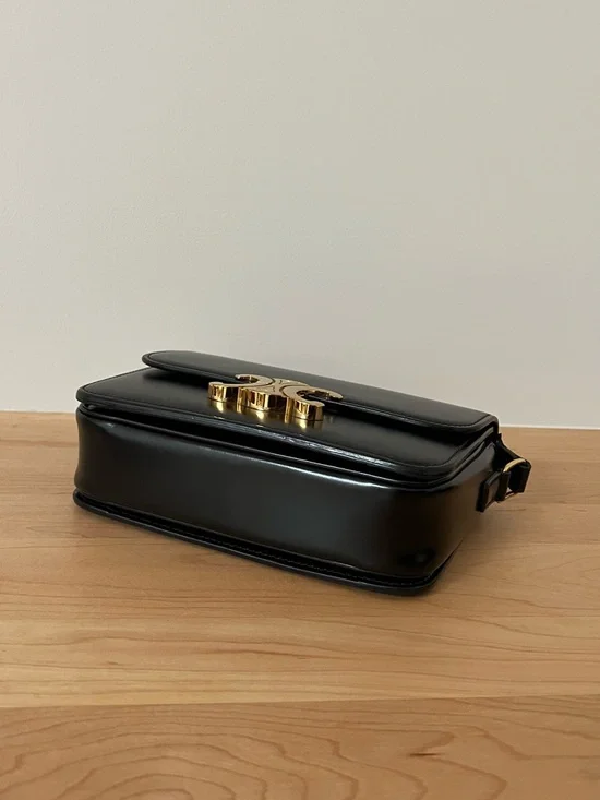 Authentic Celine Teen Triomphe Bag Black Shiny Calfskin - Picture 6 of 14